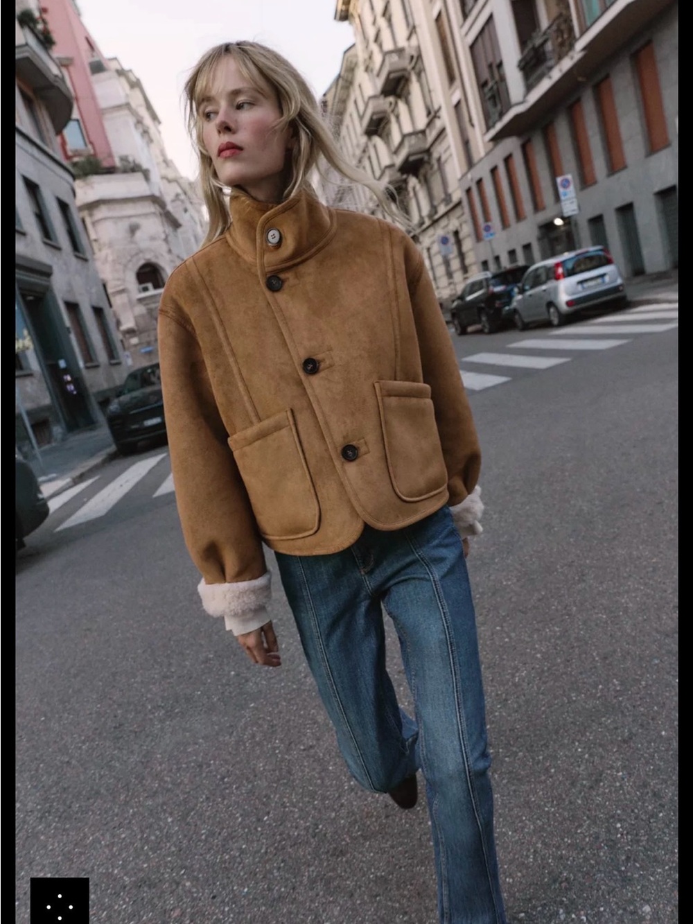 🔥🔥Zara reversible double sided Tan Shearling-Trim Suede Jacket